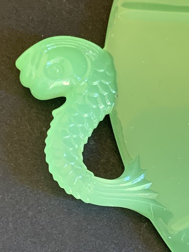 Fenton Green Jadeite Koi Fish Dragon Handles Curved Art Glass Candy Dish - Picture 3 of 12