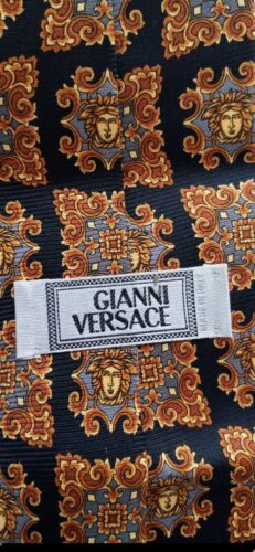 Vintage Gianni Versace Black Gold Medusa  Tie Silk - image 1