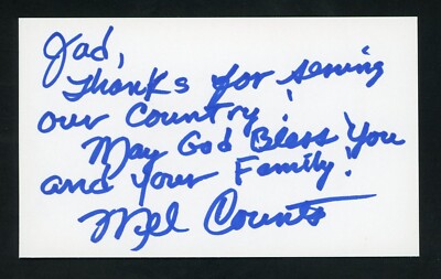 Mel Counts 2X NBA Champion, 1964 Olympic Gold Medal signed 3x5 Index Card E23005