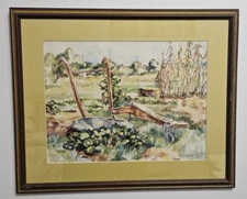 M M Eutsler ABANDONED PLOW Watercolor, Framed 22 x 18 Signed