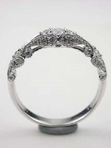 Vintage Stil 1 Karat runder simulierter Art Deco Hochzeit 925 Sterlingsilber Bandring - Bild 5 von 5