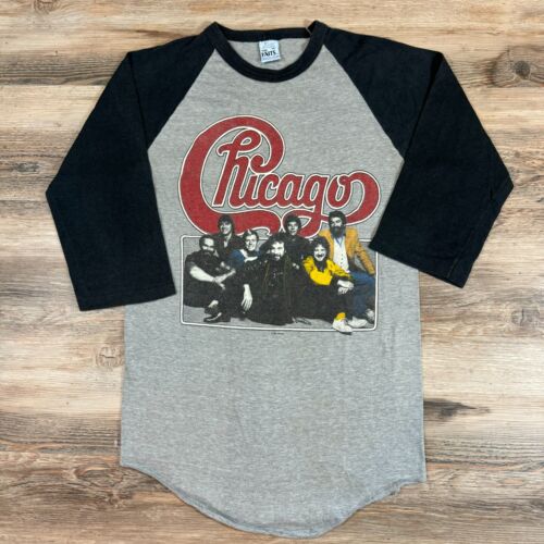 1983 CHICAGO Tour Band Music Concert Tour Gray Baseball Raglan Shirt Tee 80s