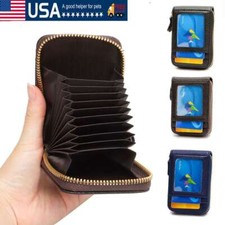 Mens Wallet Credit Card Holder Genuine Leather RFID Blocking Zipper Pocket Thin