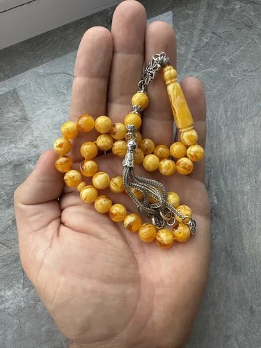 Massiver Bernstein Gelb 33 Perlen Tesbih Gebet Misbaha Natur Rosenkranz Islamisch 36gr - Bild 6 von 6