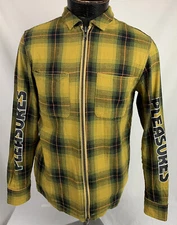 Pleasures Shirt Jacket Lightweight Plaid Zip Spell Out Hip Hop Streetwear Small