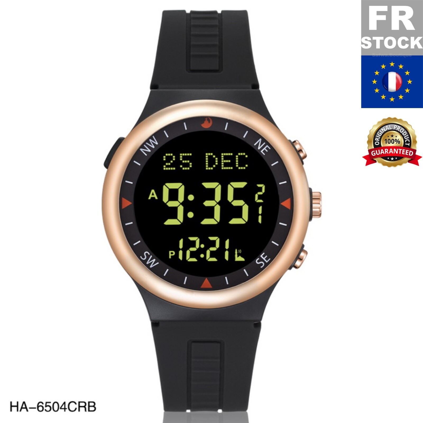Montre numérique Al Harameen HA-6504 noire pour jeunes avec alarme de prière