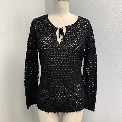 Michelle Nicole Pullover Crochet Sweater Women's Large Black