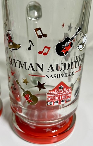 2 Ryman Auditorium Tall Glass Beer Mug Steins Souvenir Collectible Man Cave 6" - Picture 2 of 8
