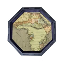 Old Map Africa Dice Tray, Octagon Wooden Rolling Tray D&D Tabletop Board Games