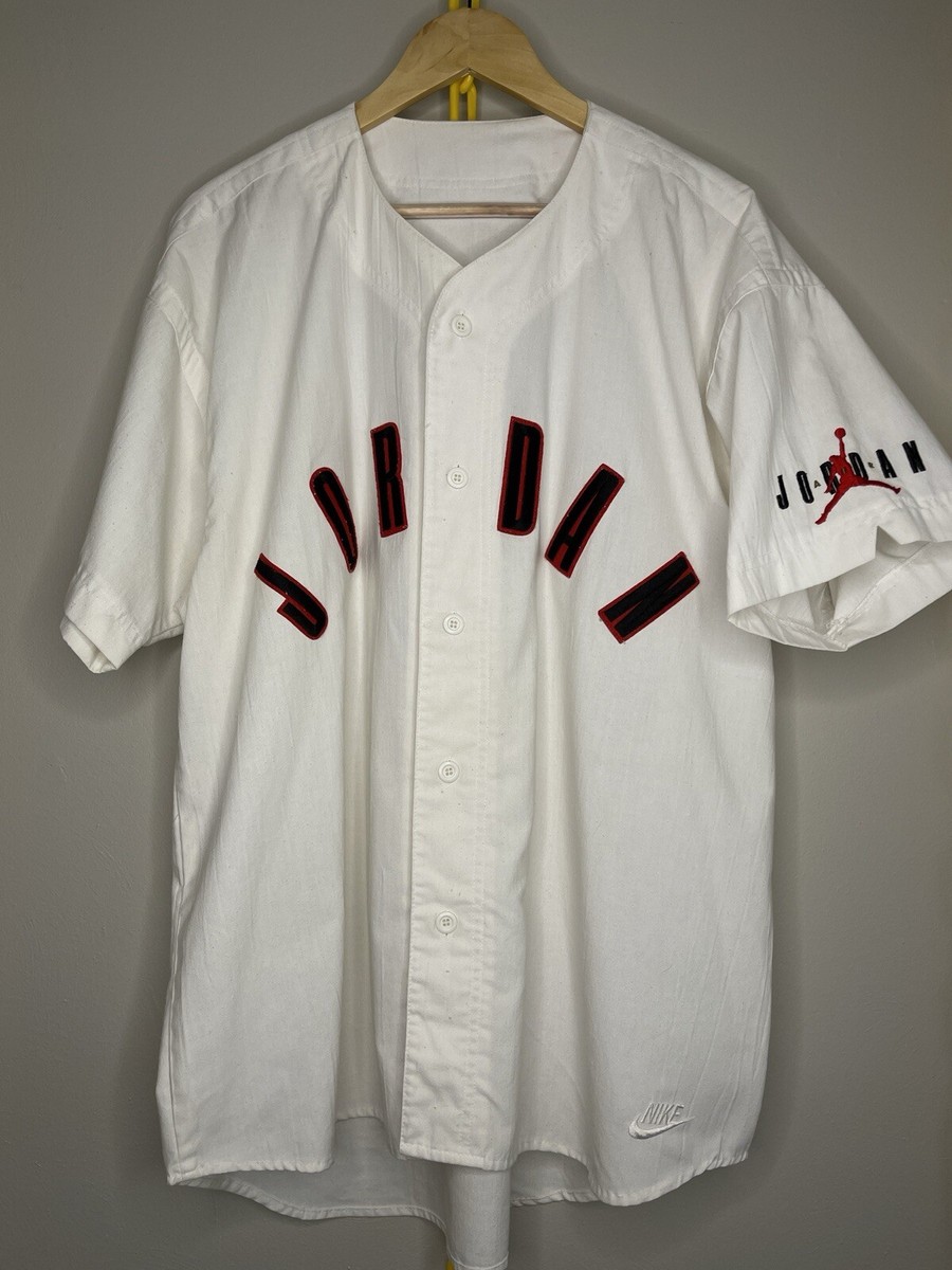 Vintage Nike Air Jordan 'Spellout Logo' Baseball Jersey White 1991 Rare XL