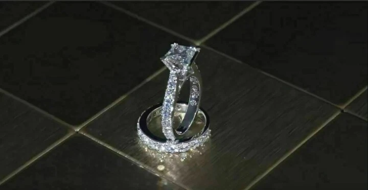 1.2CT White Princess Moissanite Wedding Matching Bridal Ring 14K White Gold Set - Image 4 of 4