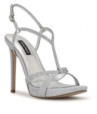*NIB* Nine West Ulliy 2 Silver Stiletto Sandal Size 7.5