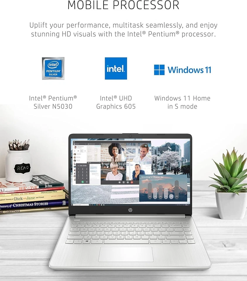 HP Slim Newest Laptop 14" 4-Core Intel Pentium Upto 32GB RAM & 1TB SSD, Win 11 - Image 3 of 4