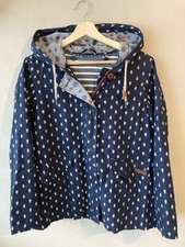 White Stuff Navy Raincoat. Pattern. Lined, Hood, Pockets. Cotton. Size 10. Used