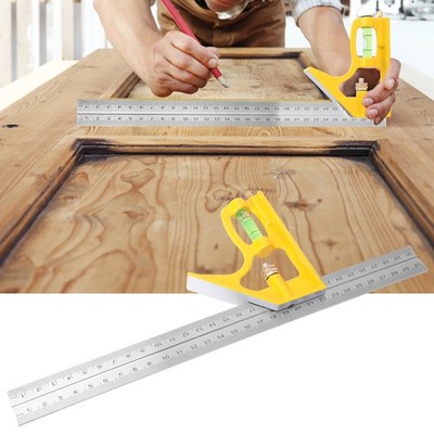 Stainless Steel Adjustable Combination Square Angle Ruler 90° Woodworking Me SET