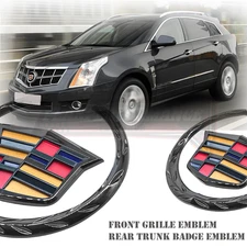 Front Grille &Rear Adhesive Trunk Lid Badge Black Emblem For SRX ATS CT6 CTS