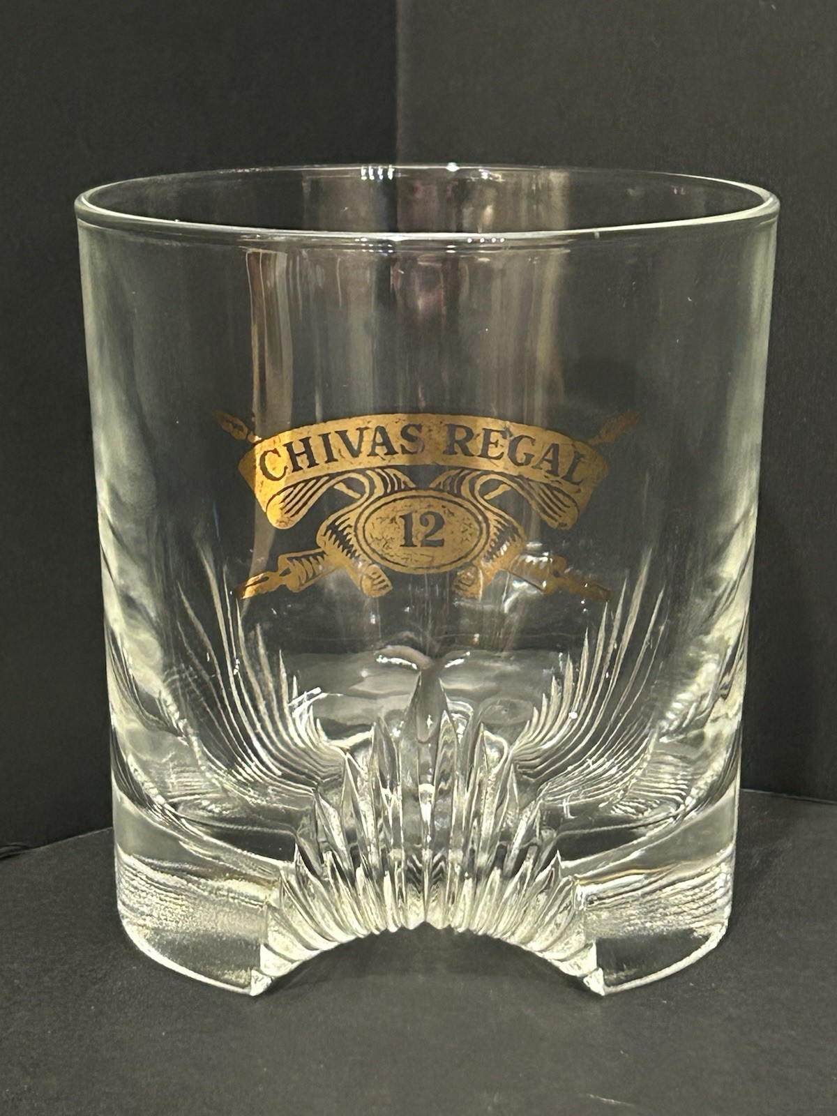 Chivas Regal Scotch Whiskey Rocks Gold Shield Logo Cut Glass