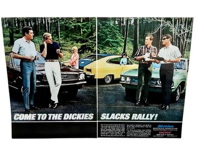 1966 Dickies Slacks Rally Vintage Print Ad Ford Mustang w/ Chevrolet Corvair