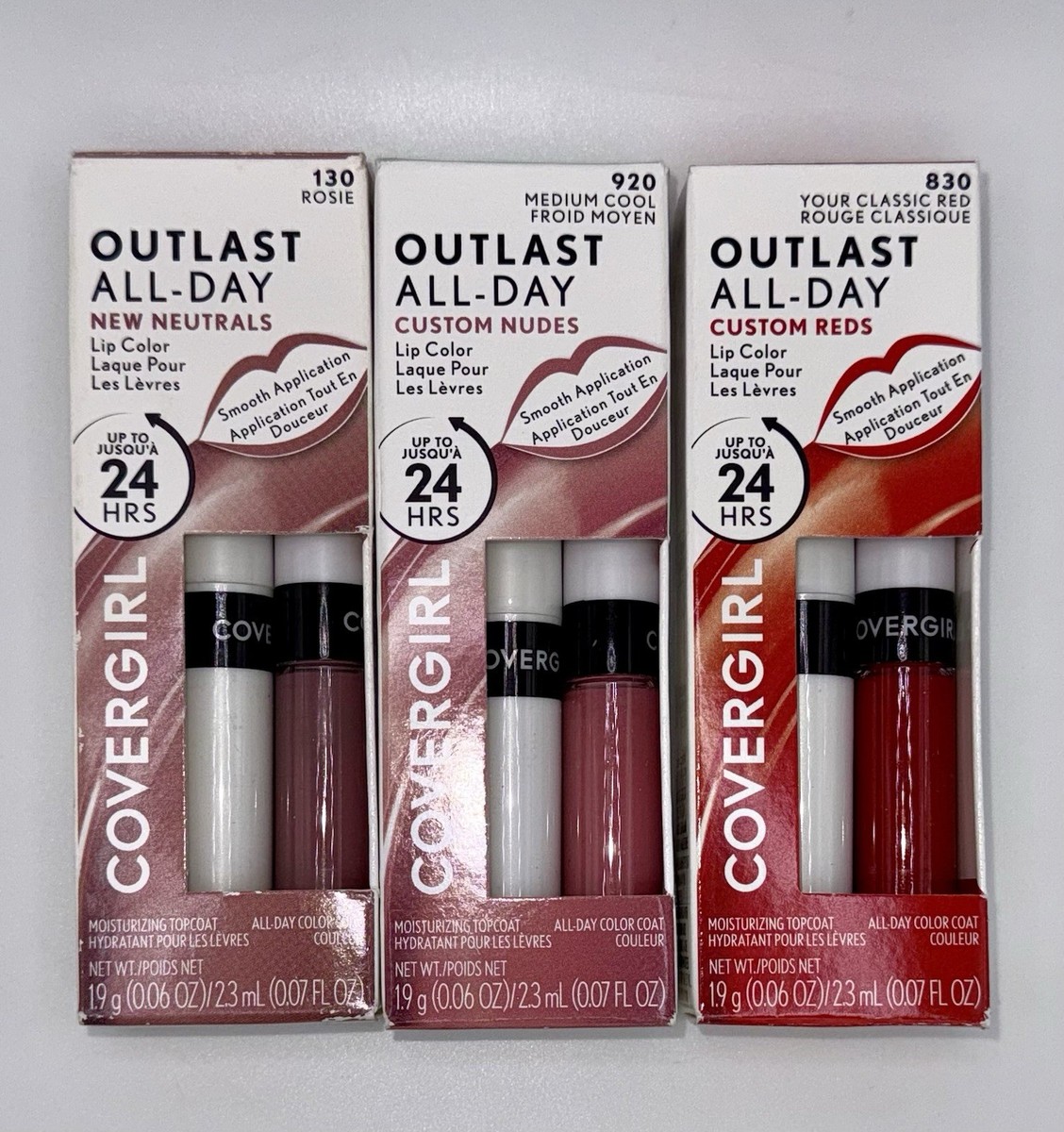Lot of 3 COVERGIRL Outlast All-Day Lip Color 24-Hour Wear Lip Sets