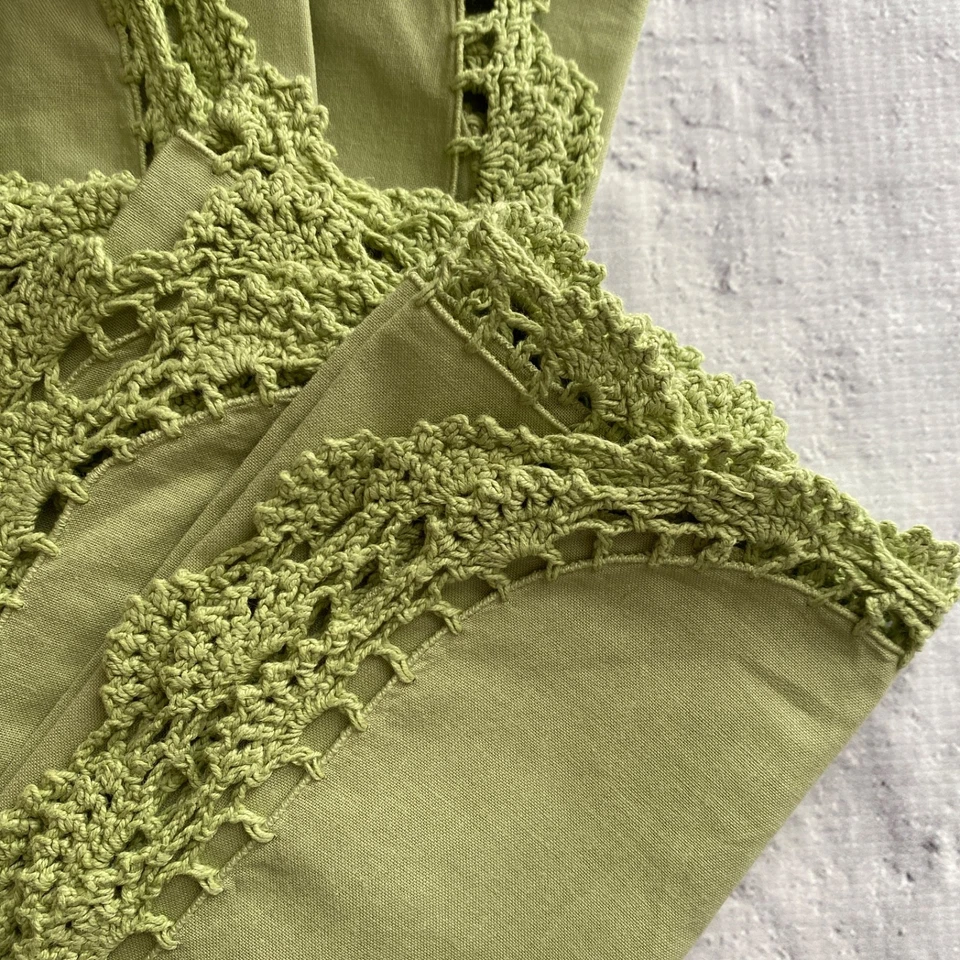 Conjunto de 6 guardanapos verdes Anthropologie algodão chique gasto acabamento de crochê chique casa de campo novo - Imagem 3 de 4