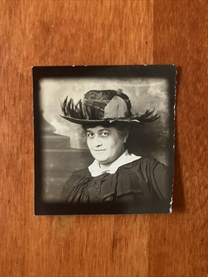 Tiny Found Photo Spooky Woman In Black Hat Small 2 x 2 B&W Z4