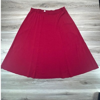 Dialogue Womens XL Red Knit A-Line Midi Skirt Elastic Waist Rayon Blend Solid