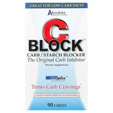 Absolute Nutrition C Block Carb  Starch Blocker 90 Caplets Caffeine-Free &