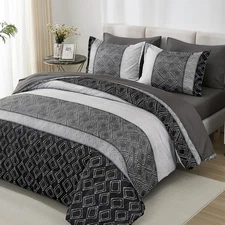 Comforter Set Dark Gray Boho,7 Piece Bed in a Bag Size Queen Black and Gray