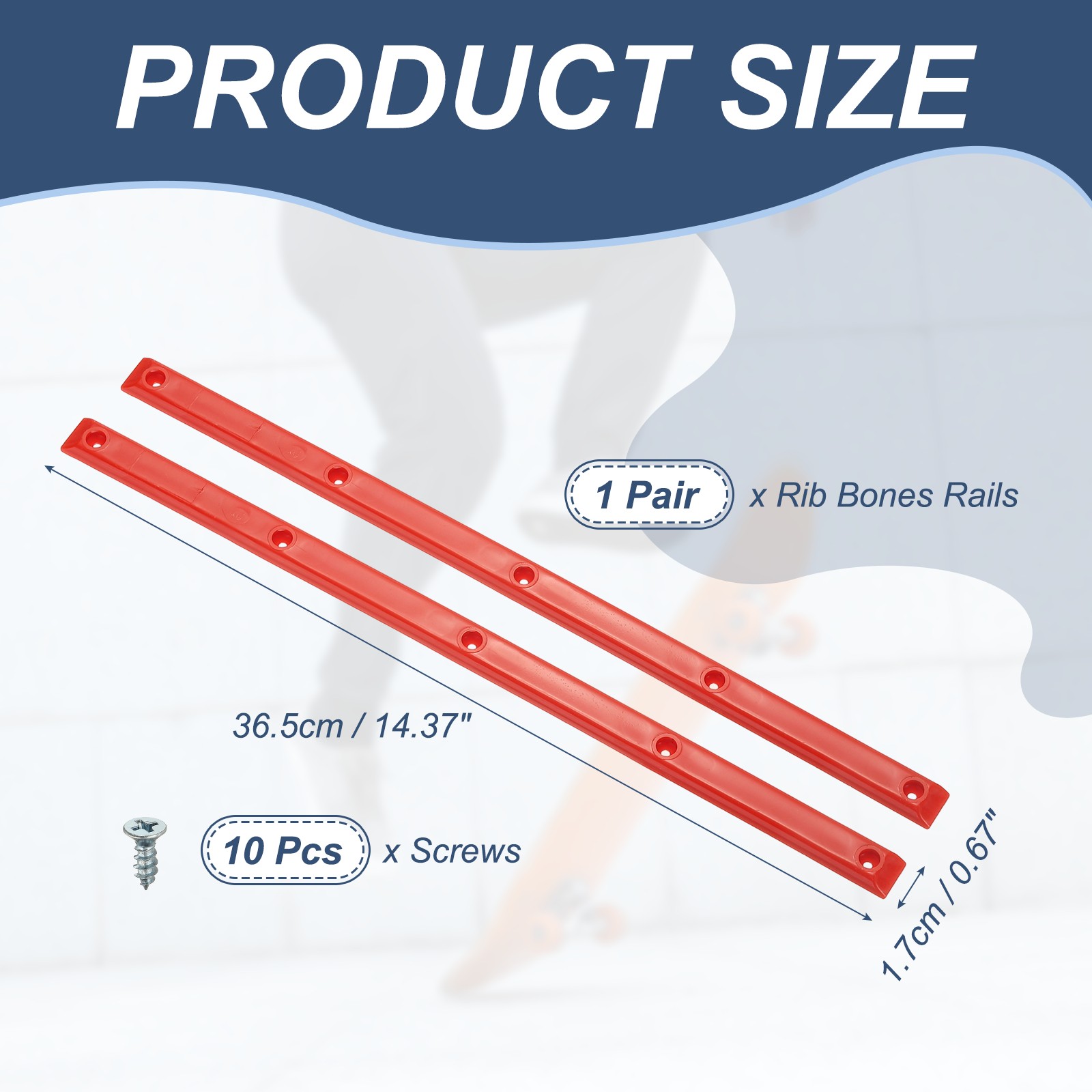1 Pair Rib Bones Rails, Stable and Flexible Skateboard Rails for Deck(Red)