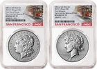 2 coin 2025 Morgan and Peace Reverse Proof Dollar Set NGC RP70 FDOI and FR SF