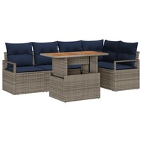 Garten Essgruppe Sitzgruppe 6 Teilig Mit Kissen Grau Marineblau