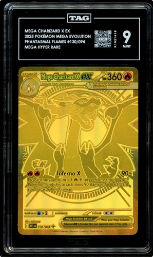 2025 MEGA CHARIZARD X EX HYPER RARE GOLD PHANTASMAL FLAMES POKEMON TAG 9 #130