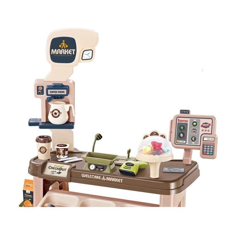 как выглядит Supermarket Playset Kids W/ Cash Register Shopping Cart 64 Play Food Pieces US фото