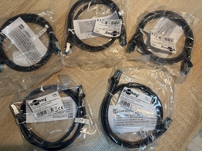 5x Goobay Cat6A patch cable 1m S/FTP PiMF LSZH RJ45 black 93685 10G