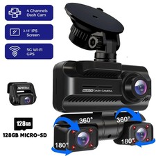 4-Channel Dash Cam 4K Front Rear Inside Camera Night Vision GPS Voice Control