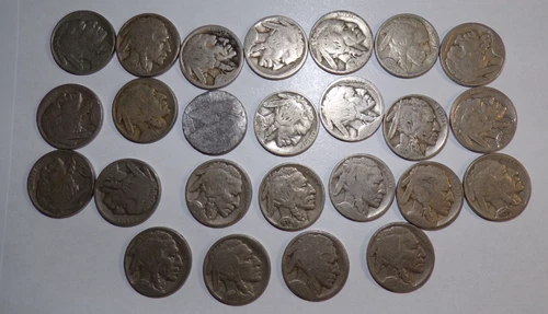 VINTAGE United States Coin Lot of 25 Buffalo Nickels 1913-1938 Dateless