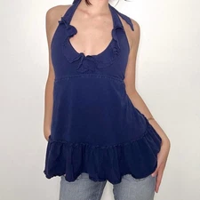 Y2k moda international navy babydoll ruffle halter top 