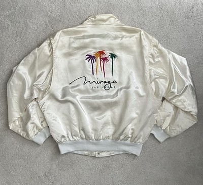 Vintage M.A.P. 90s Mirage Las Vegas White Satin Bomber Jacket Large