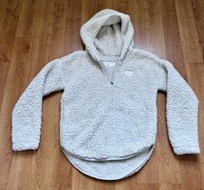 Abercrombie Kids Cream Fleece Fuzzy Pull Over Half Zip Hooded Jacket Size 13/14