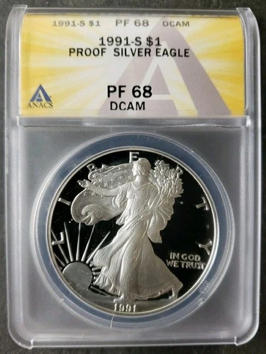 1991 S Proof $1 American Silver Eagle Dollar ANACS PF68 DCAM