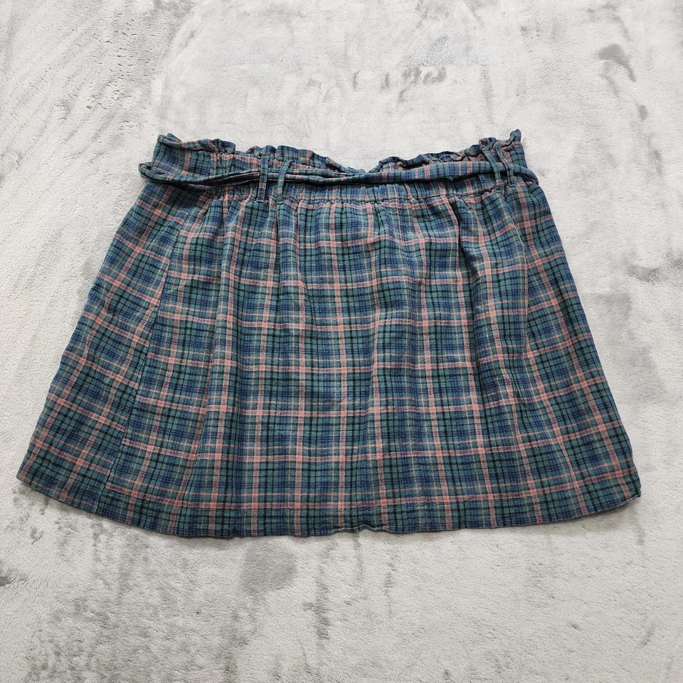 Falda American Eagle para mujer XL verde a cuadros AE tapa de bolsillo lazo cintura mini forrada Foto 3 de 4