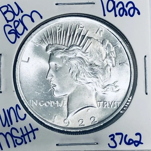 1922 BU UNCIRCULATED SILVER PEACE DOLLAR AUTHENTIC U.S. MINT FREE SHIPPING 3762