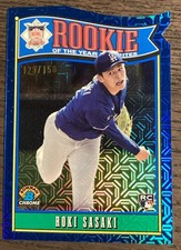 2025 Bowman Chrome Roki Sasaki Rookie of the Year Favorites Blue Refractor #/150