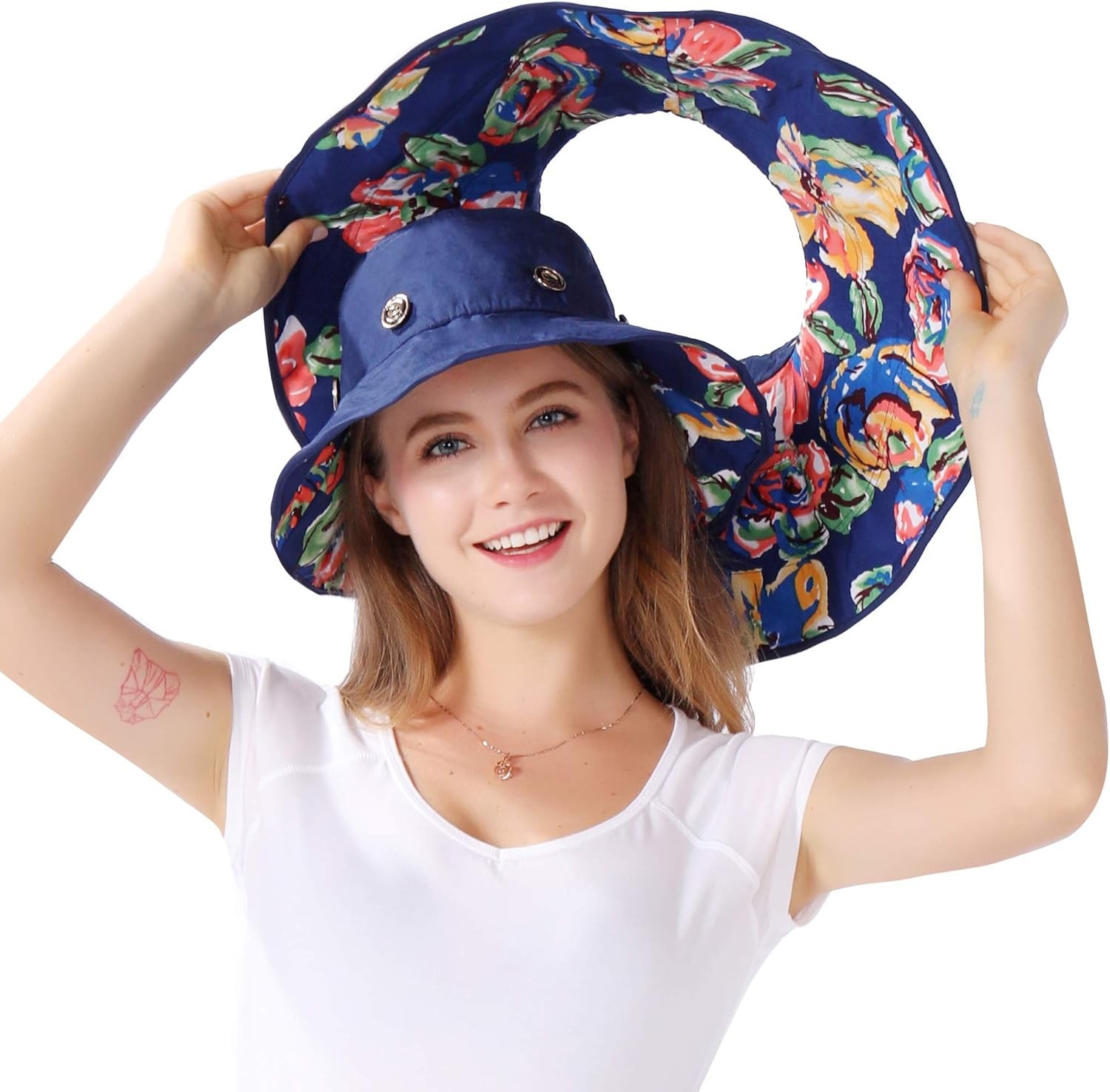 Packable Extra Large Brim Floppy Sun Hat Reversible Flora UPF 50+ Beach Sun Buc