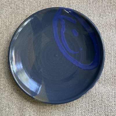 Hand Throne Studio Pottery Plate Blue With Cobalt Blue Swirl 10.25 