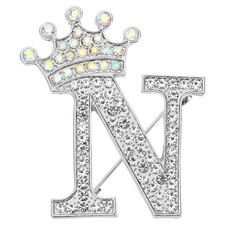 Letter Brooch Pins, Alphabet N Lapel Badges Pin, Silver Tone