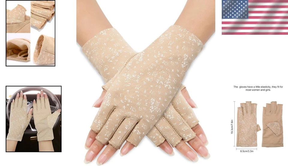 Women’s Summer Fingerless Gloves with UV Protection Non Slip Grip Cotton Driving - Image 2 of 4