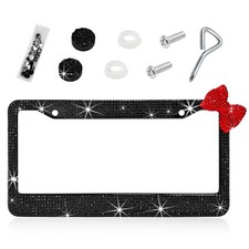 Kauegow Bling License Plate Frame Shiny Rhinestone Bow Auto Tag Cover Frame ...