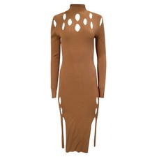 Dion Lee Ribbed-Knit Cutout Midi Dress In Brown Viscose Women Ochre Size 40
