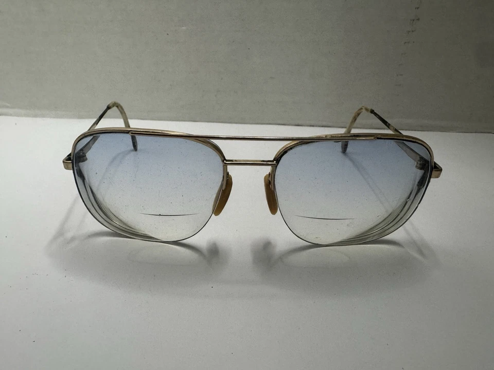 Винтажные золотые авиаторские солнцезащитные очки с синими градиентными линзами в металлической оправе 54 мм ретро 80-е - Изображение 2 из 4